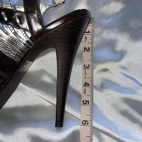 Hot In Hollywood Sexy Silver & Brown Lace Up Slingback Stiletto Heels Size 9 - Picture 7 of 10